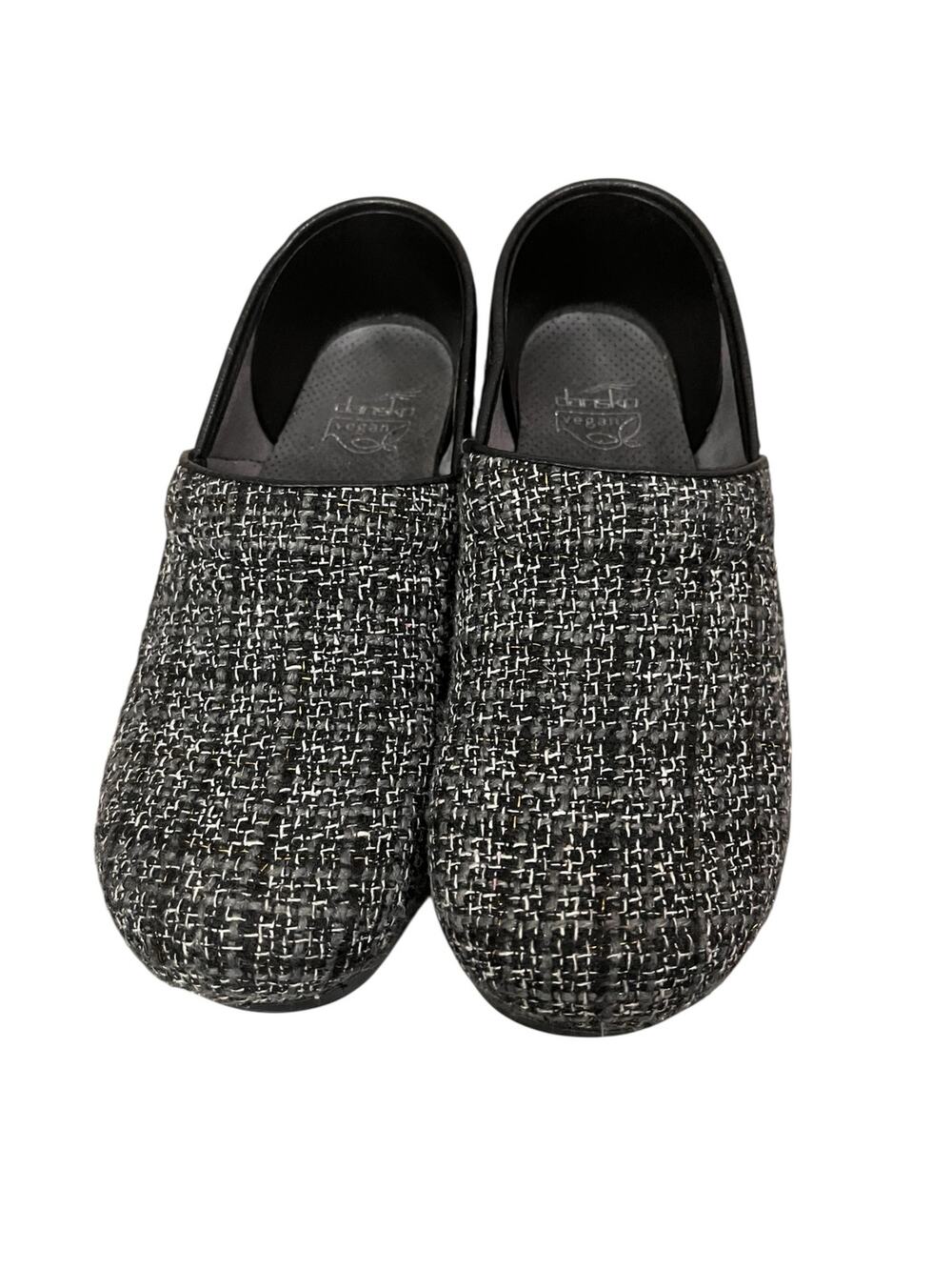DANSKO Black/White/Gray Textured Fabric Clogs Shoes Women's 40 Vegan